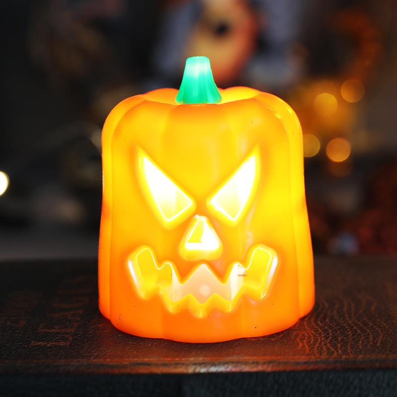 Halloween Pumpkin Lantern Electronic Candle Light Ornaments Portable Candle Holder Night Light Ghost Festival Decoration Props Atmosphere Layout