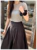 Black Pleated Midi Skirt: Women's A-line Casual Swing for Spring & Autumn - Petite Sizes Available