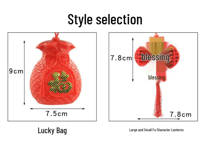 Solar-Powered New Year Lantern String Lights with Fu Character and Lucky Bag Design
