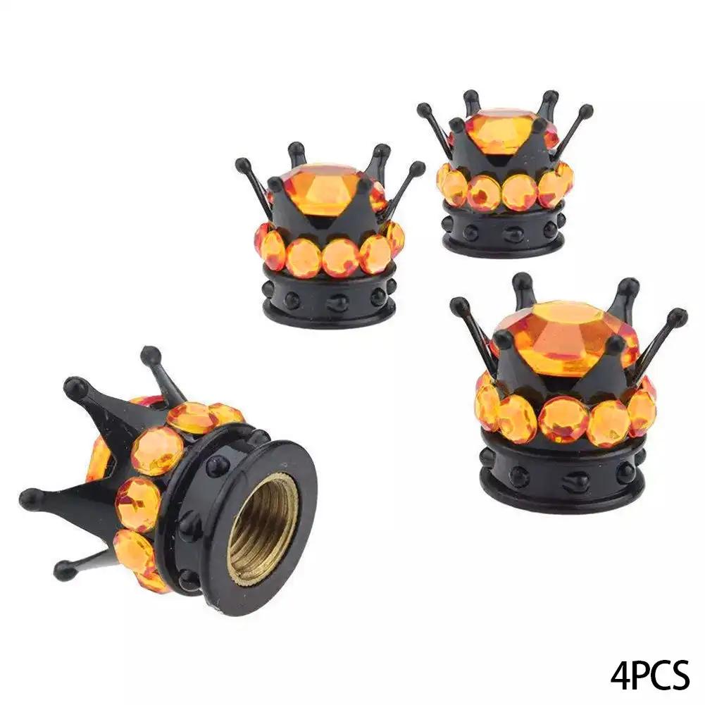 4 Stück Auto Krone Reifenventilkappen mit Bling Kristall Strass Chrom Krone Fahrzeug Reifenkappen Abdeckungen Zubehör