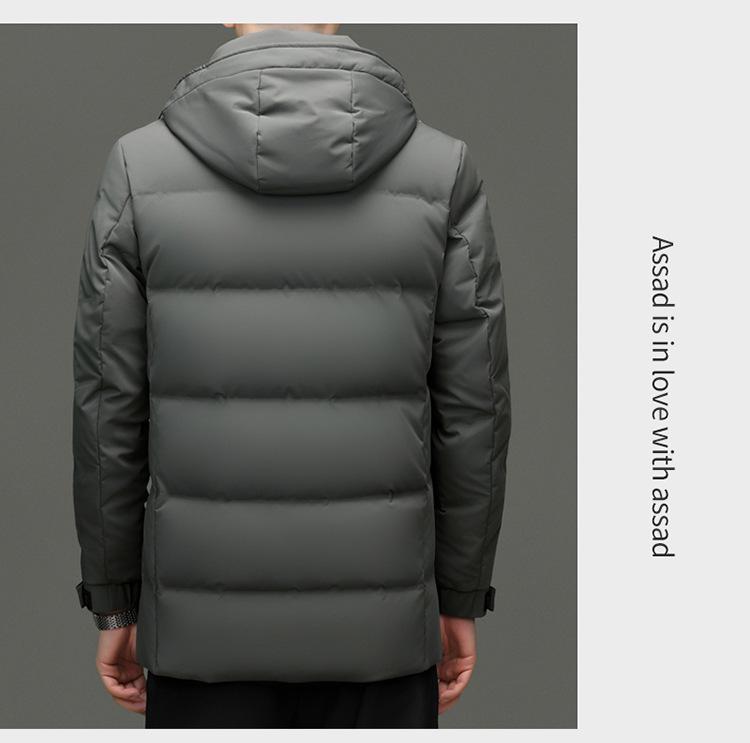 Men's Mid-Length Winter Down Jacket with Detachable Hood - Thick, Warm White Duck Down for Casual Wear