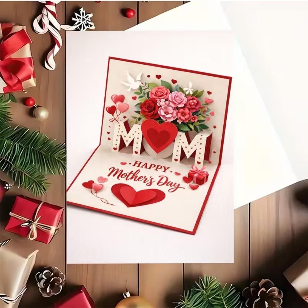 Rose Heart Patterns Mother's Day Greeting Card Imitation 3D Invitation Card  Happy Mother's Day