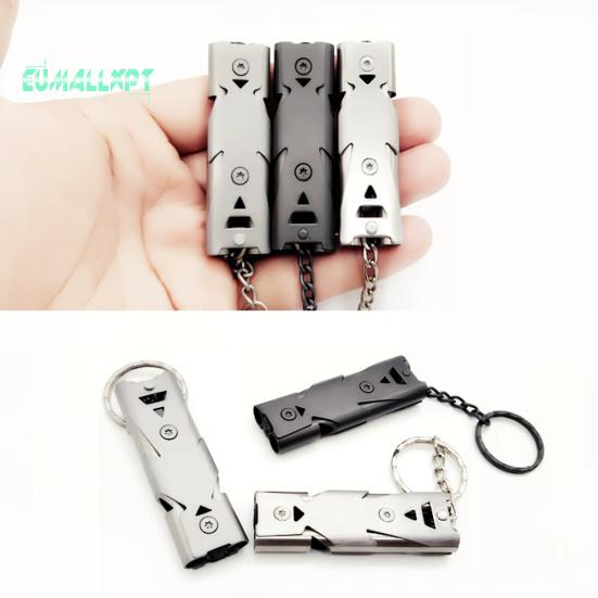 Portable Stainless Steel Dual-Pipe Mini - High Decibels Survival Keychain Whistle
