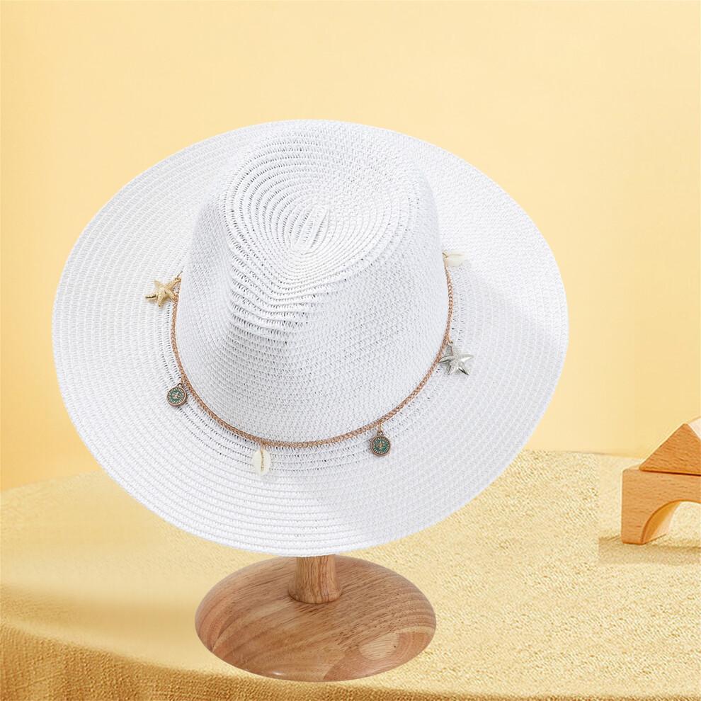 (One Size, White) Straw Sun Hat for Women and Men Fashionable Wide Brim Sun Protection Panama Caps