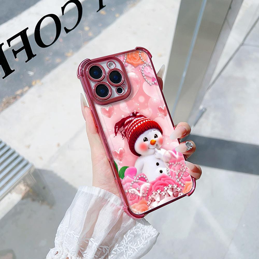 Ae110 Merry Christmas Electroplated TPU Phone Cases for iPhone 16 15 13 11 Pro Max 14 Plus 12 XR Infinix Smart 8 Tecno Four Corner Protection Cover