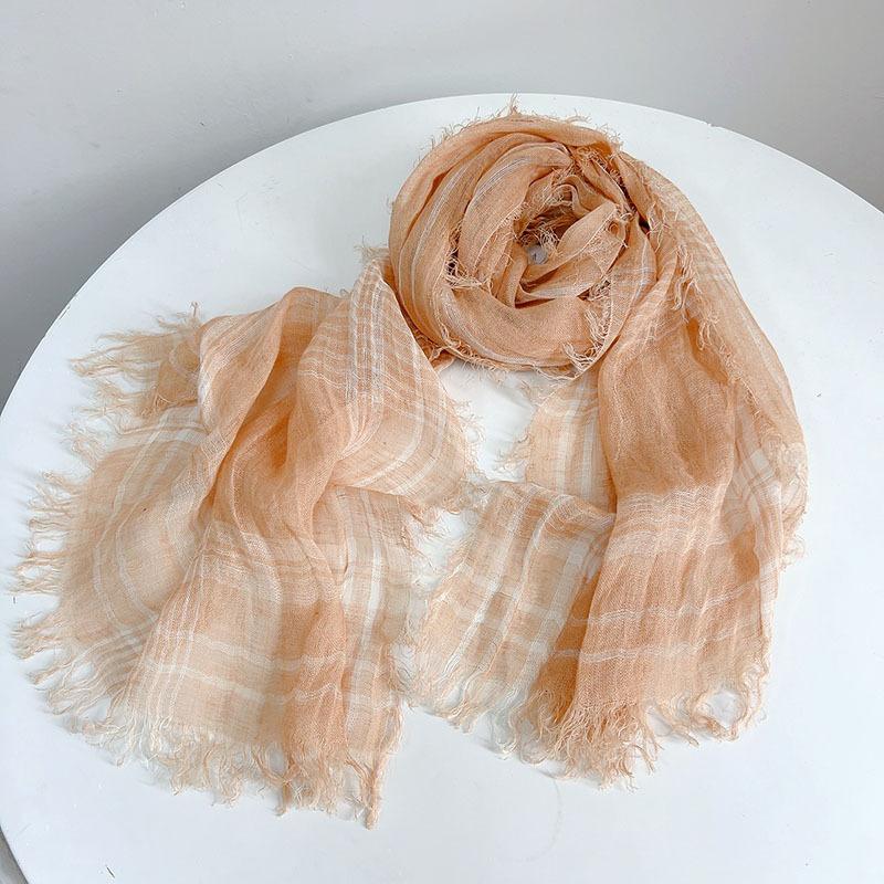 Versatile Solid Color Linen Scarf Light And Breathable Sunscreen Decorative Silk Scarf Literary Japanese Rough Edge Scarf