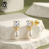 ORSA JEWELS 925 Sterling Silver Fashion Natural Baroque Pearl Drop Earrings for Women Sweet Elegant Party Dangle Jewelry GPE141