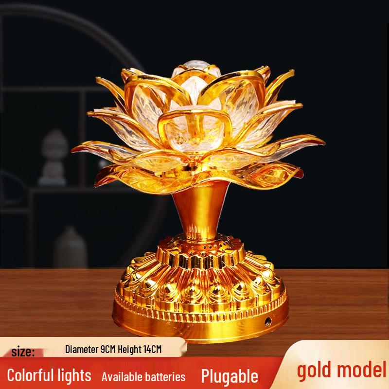 2025 Перезаряжаемая светодиодная лампа-подношение «Красный лотос» для Будды, Красочный вечно горящий декор для дома, привлекающий богатство