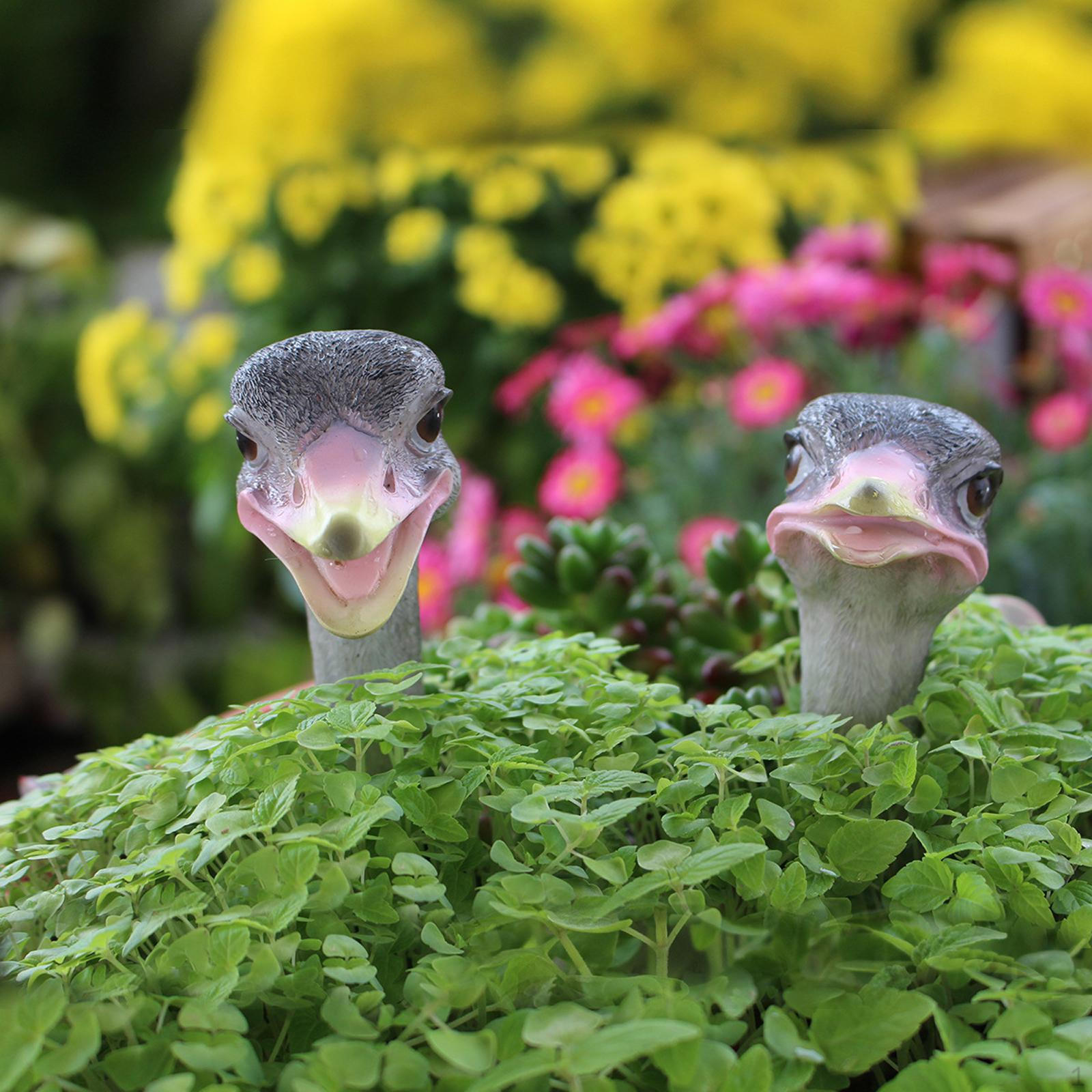 2Pcs Ostrich Resin Statue Bird Garden Stakes Yard Art Ornament Porch Figurine Sculpture for Festival