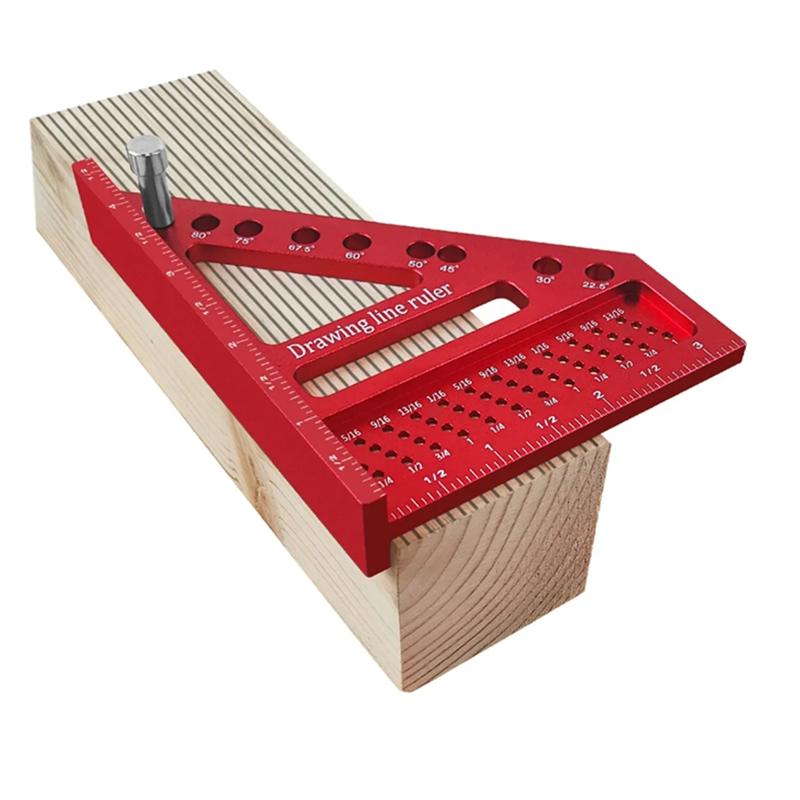 A96I-Multi-Angle Measuring Ruler W/ Dowel Woodworking Square Protractor Miter Triangle Ruler High Precision Layout Tool