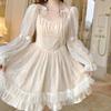 Sommer A-linie Rüschen Mesh Kleid Frauen Koreanische Süße Apricot Frauen Mini Kleid Quadrat Kragen Lange Puff Sleeve Prinzessin Kleider 28498