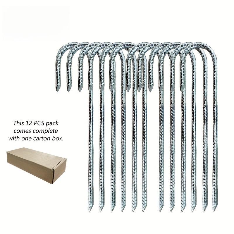 12pcs 30cm Rebar Stakes Heavy-Duty J Trampoline Ground Stakes Metal Landscape Spikes Ground Anchors Plant Support Garden Stakes