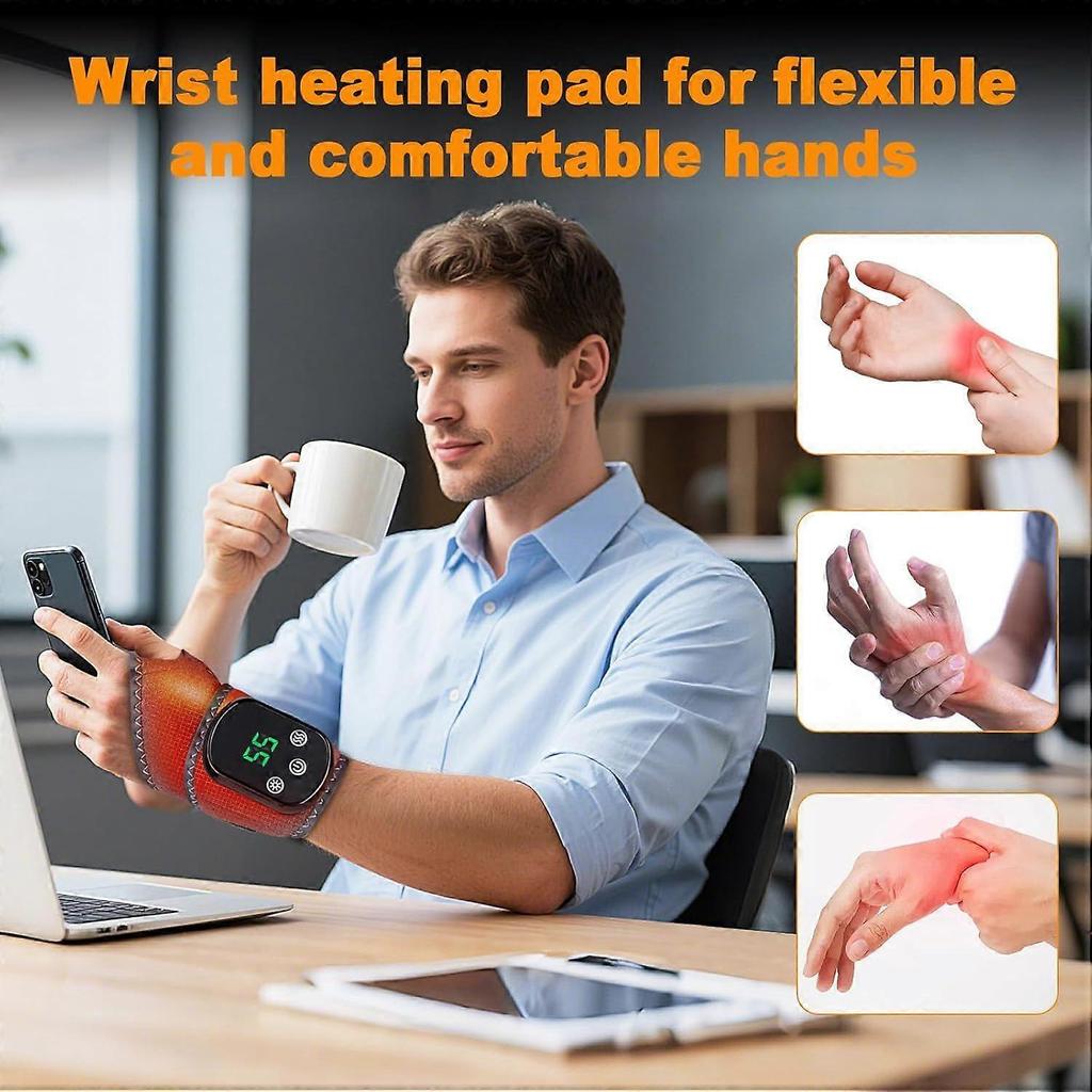Wireless Wrist Heating Pad with 5 Heat Levels and 3 Vibration Modes, Rechargeable Heating Pad for Work, Travel and Exercise, Fits Left and