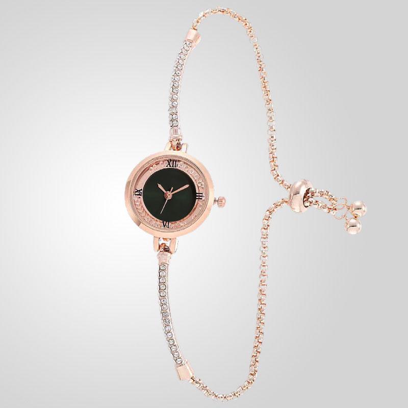Elegant Petite Quicksand Water Diamond Bracelet Watch with Bangle, Perfect for College Students