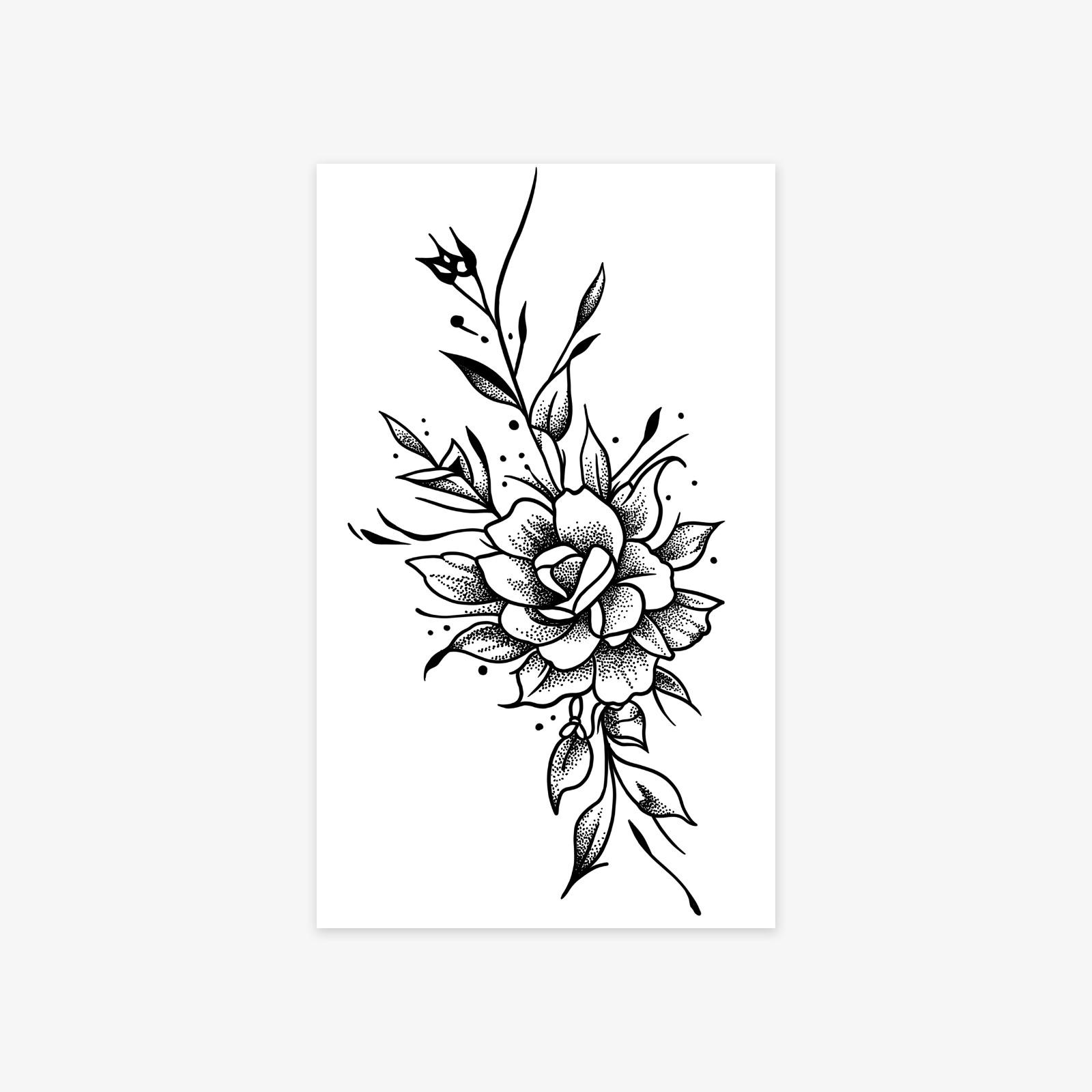 Dark Sexy Floral High-End Tattoo Sticker 9*15