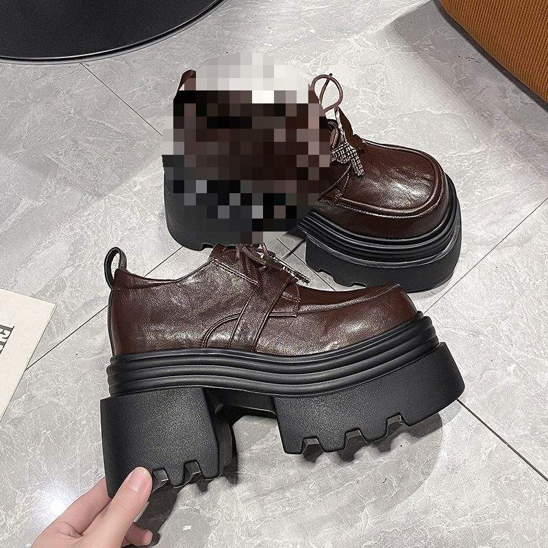 British style platform thick-heeled loafers women's 2025 autumn and winter new velvet fashion versatile black high-heeled small leather shoes