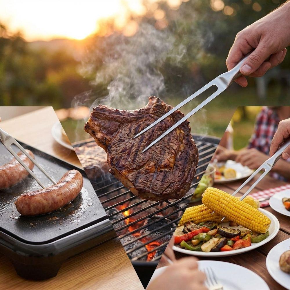 Stainless Steel Meat Cooking Fork 2-Fork Grill Skewers Kitchen Accessory Barbecue Tool  Kitchen