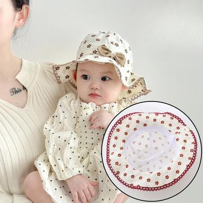 Babyhut Frühling und Herbst Stil Kleiner Monat Alter Fischerhut Mädchen Neugeborener Frühling Säugling Blume Baby Mädchen Sonnenhut