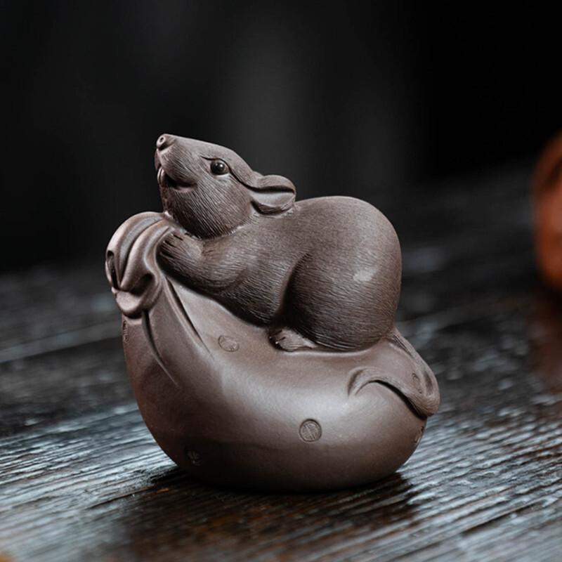Wealth Mouse Zisha Woolen Cloth Bag Zodiac Mouse Tea Pet Elegant Exquisite Miniature Tea Figurine Play Toys Tea Statue Ornaments