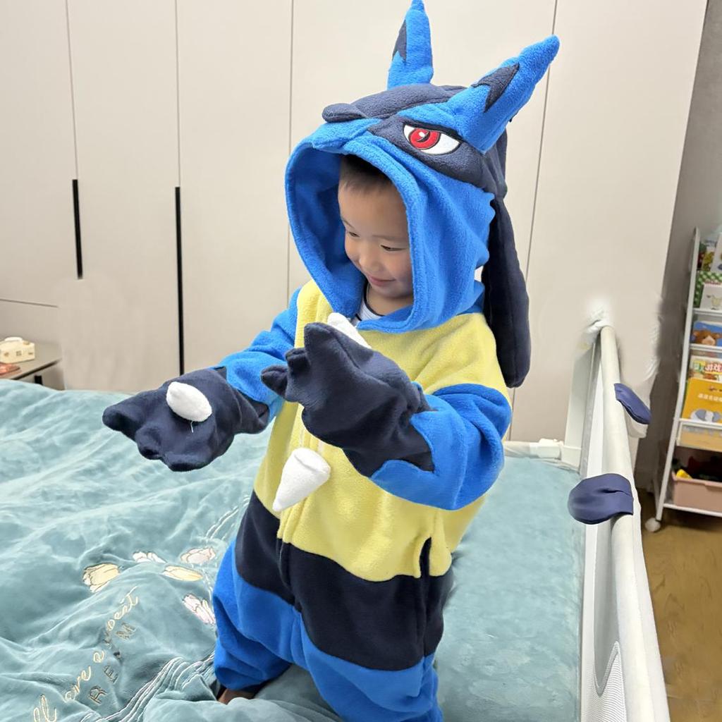 Lucario Kigurumi Kids Onesies Boy's One-Piece Pajamas Cartoon Cosplay Costume For Christmas Halloween Fleece Sleepwear Anime Homewear Party Pijamas
