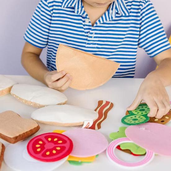 28 Parça/Set Yumuşak Keçe Oyun Yemeği Seti Hamburger Sandviç İstifleme Oyuncakı Dana Biftek Sebzeler ile Çocuklar İçin Rol Yapma Oyun Yemeği Mutfak Oyuncağı