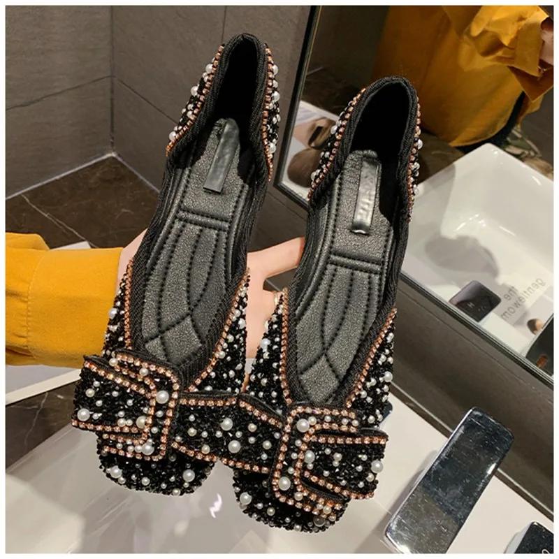 

Женские лоферы Maogu с бантом, без застежек, повседневная обувь класса люкс 2024, женские туфли на плоской подошве, черные модные балетки со стразами 40 чёрный