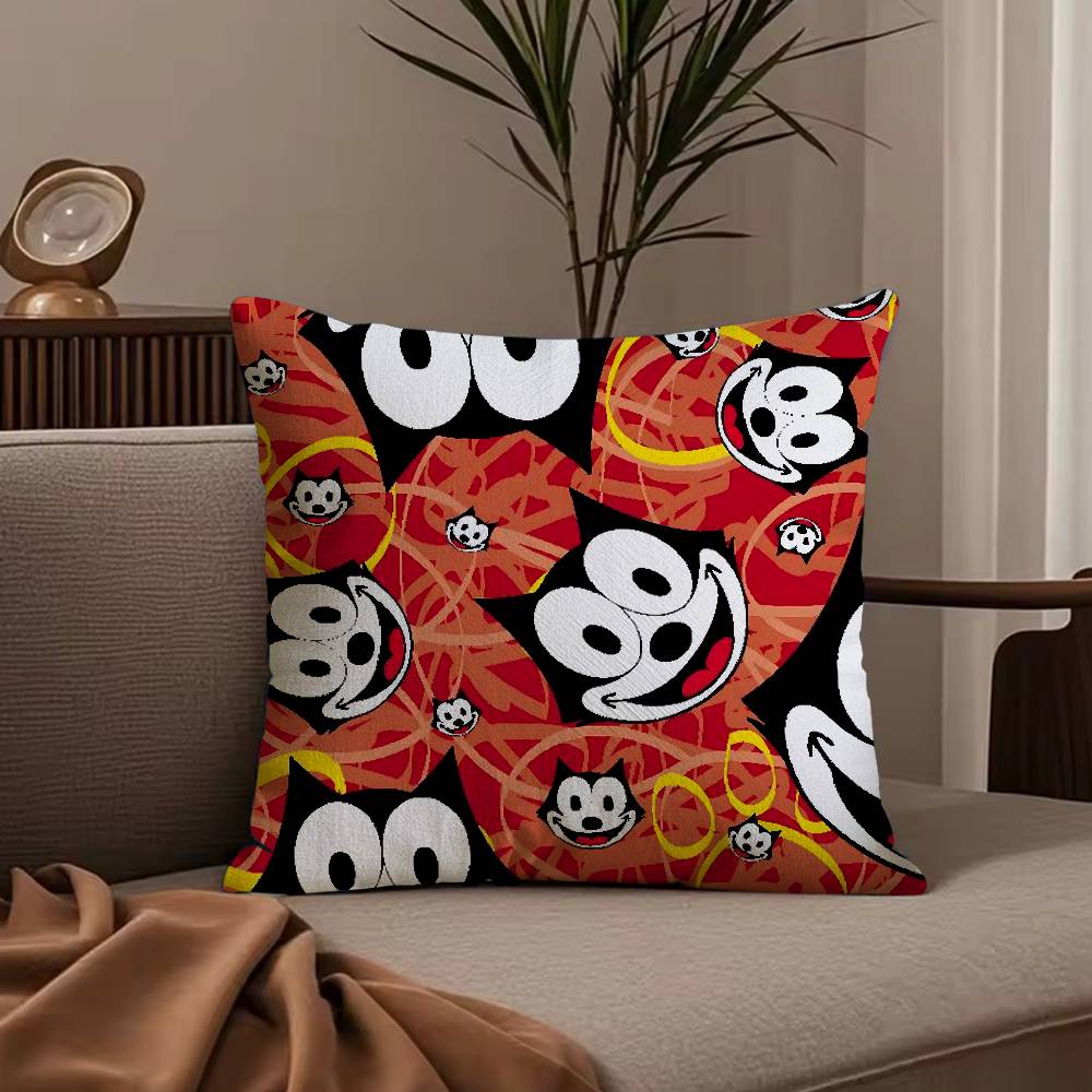 F-Felix The Cat Exquisite Pillow Case Anti-dustmite Pillowcase Invisible Zipper Silky Short Plush Sofa Cushion Cover