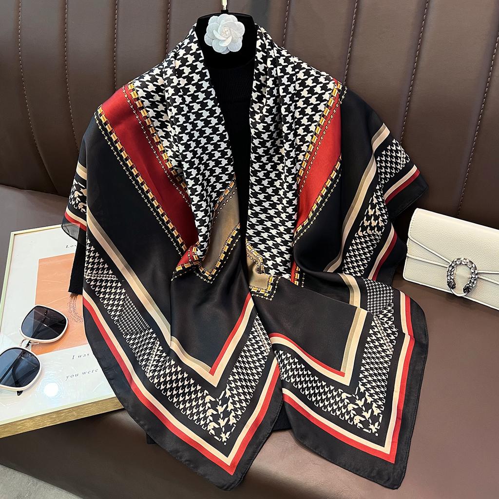 New 110Cm Large Scarf Satin Printed Silk Scarf Lijin Forged Imitation Silk Women'S Headscarf