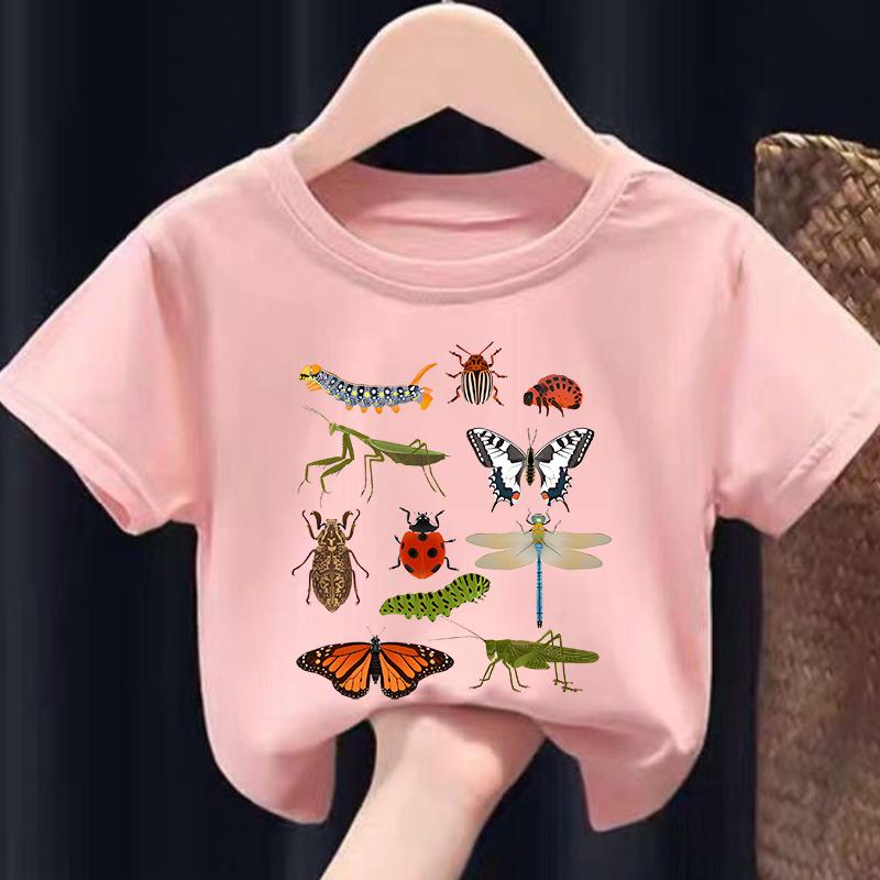 

Girls Short-Sleeve T-Shirt Insect Science Print Casual Crew-Neck Children s Summer Wear Kids Clothes 100