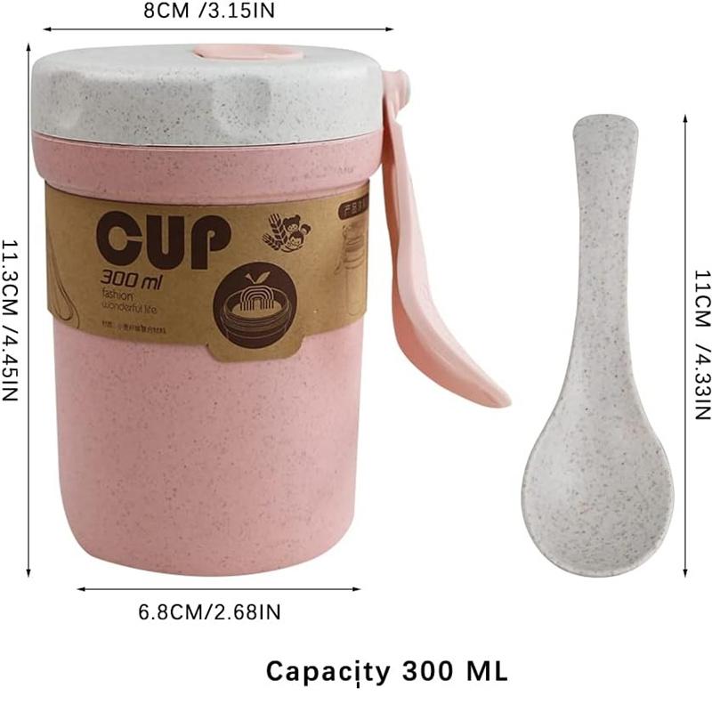 Wheat Straw Coffee Cups, Portable Microwaveable Breakfast Cup, 3 Colors Reusable Healthy Drinking Mugs with Spoon for School Off