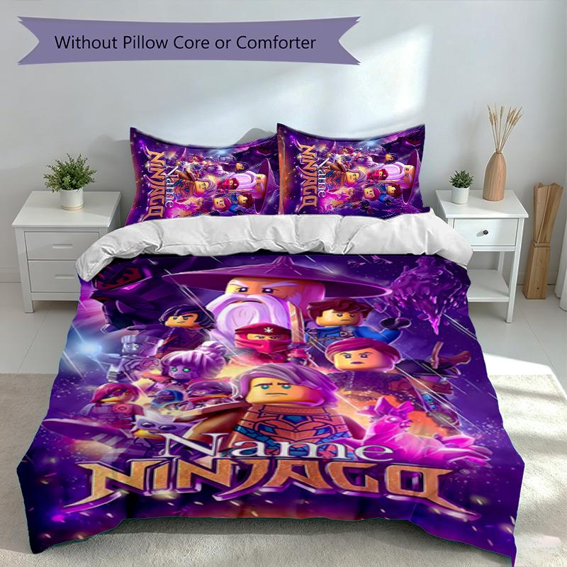 3pcs Custom Name Lego Ninjago Set,Includes 1 Duvet Cover and 2 Pillowcases,All-season Bedroom Decor