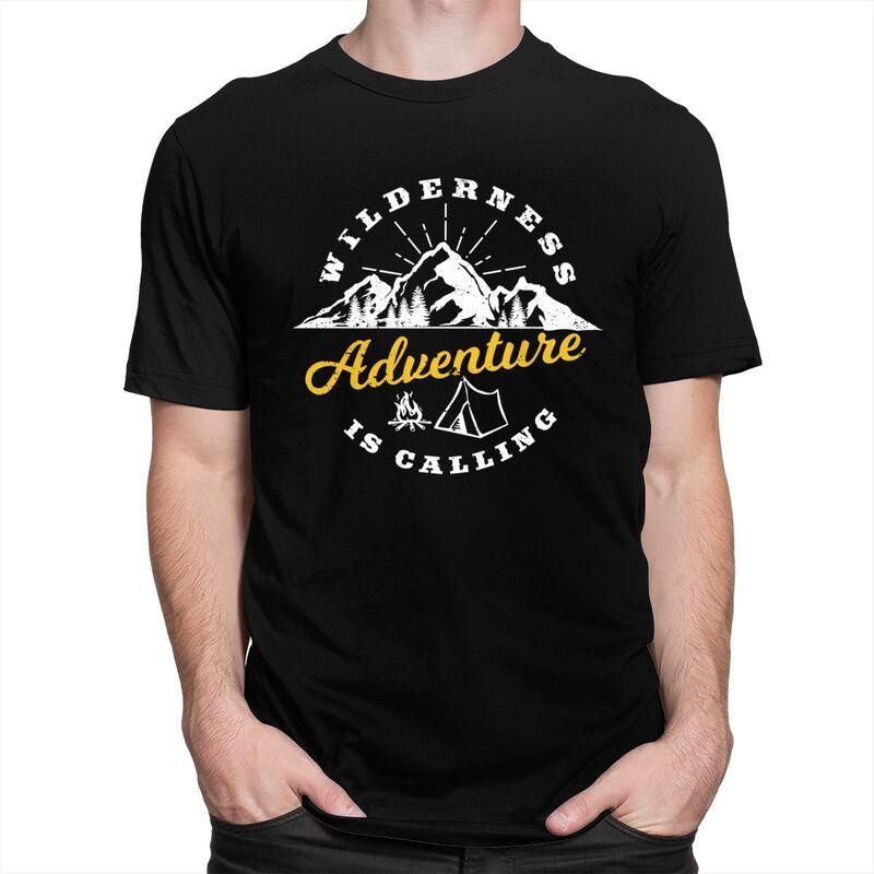 Custom Wilderness Adventure Calling T Shirts for Men Pure Cotton Tee Tops Explore Camping Tshirts Short Sleeve Casual Tshirt