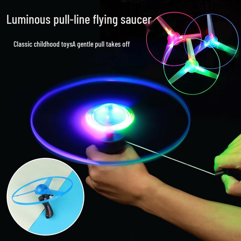 Light-Up Pull-String Flying Saucer Toy for Kids - Outdoor Spinning Disc