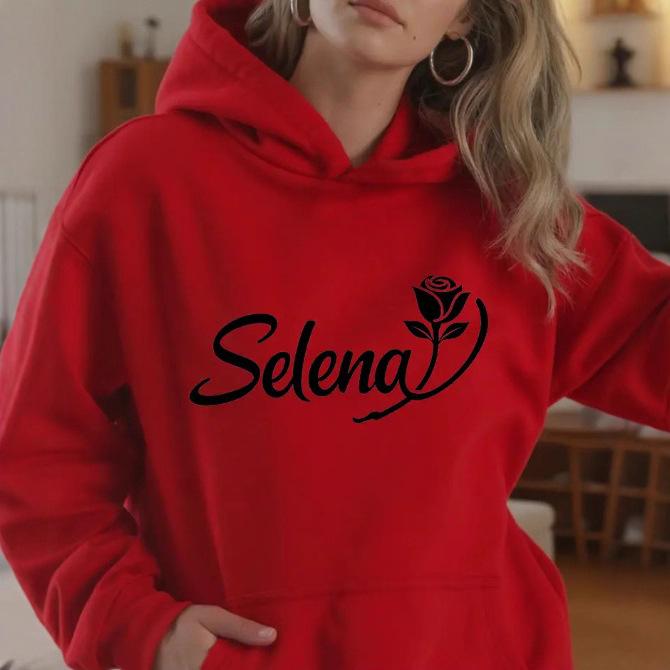 SELENA Letter Rose Hooded Sweatshirt - Loose Casual European & American Pullover