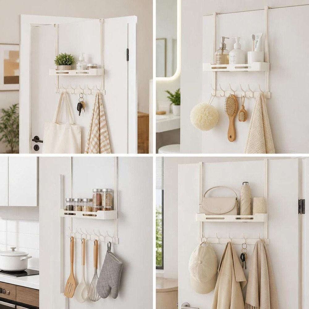Adhesive Mounting Door Hanger Organizer No Drill Hanging Hook Rack Entryway Organizer