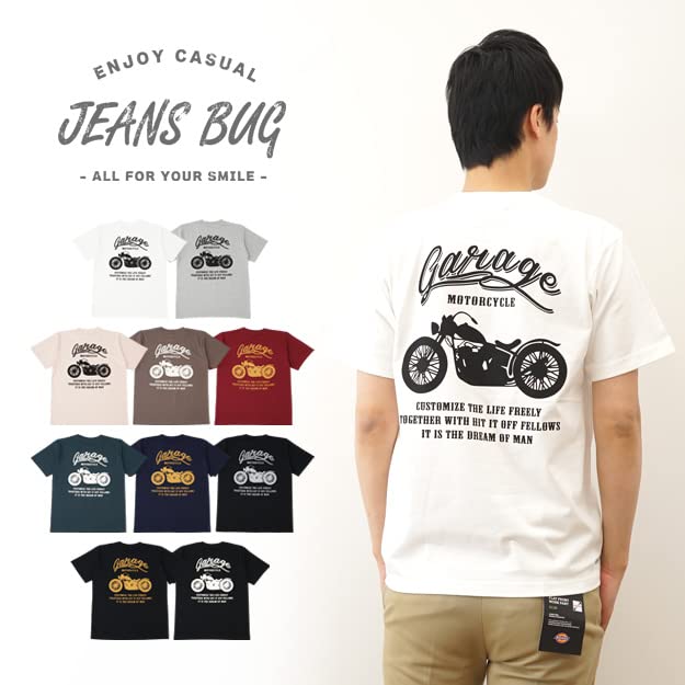 MOTORCYCLE Biker Original Print Short Sleeve Brand L Shiro [Jeans Bug] T-Shirt Men's Women's ST-MOTOR (1)