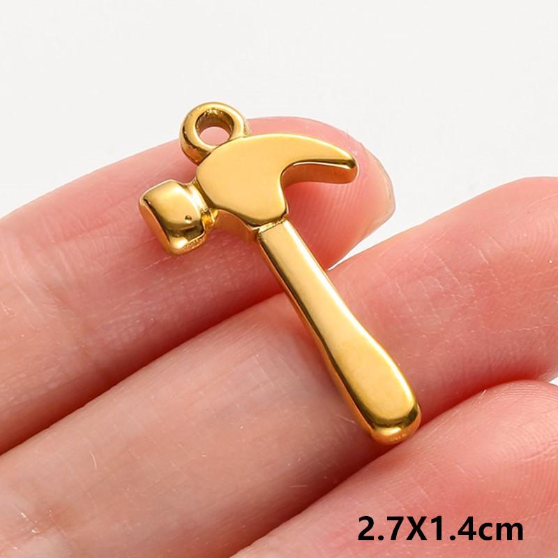 6pcs Tools Pendant Sword Gun Axe Real Gold Plated Stainless Steel Charms For Jewelry Making Necklace Keychain Handmade Material