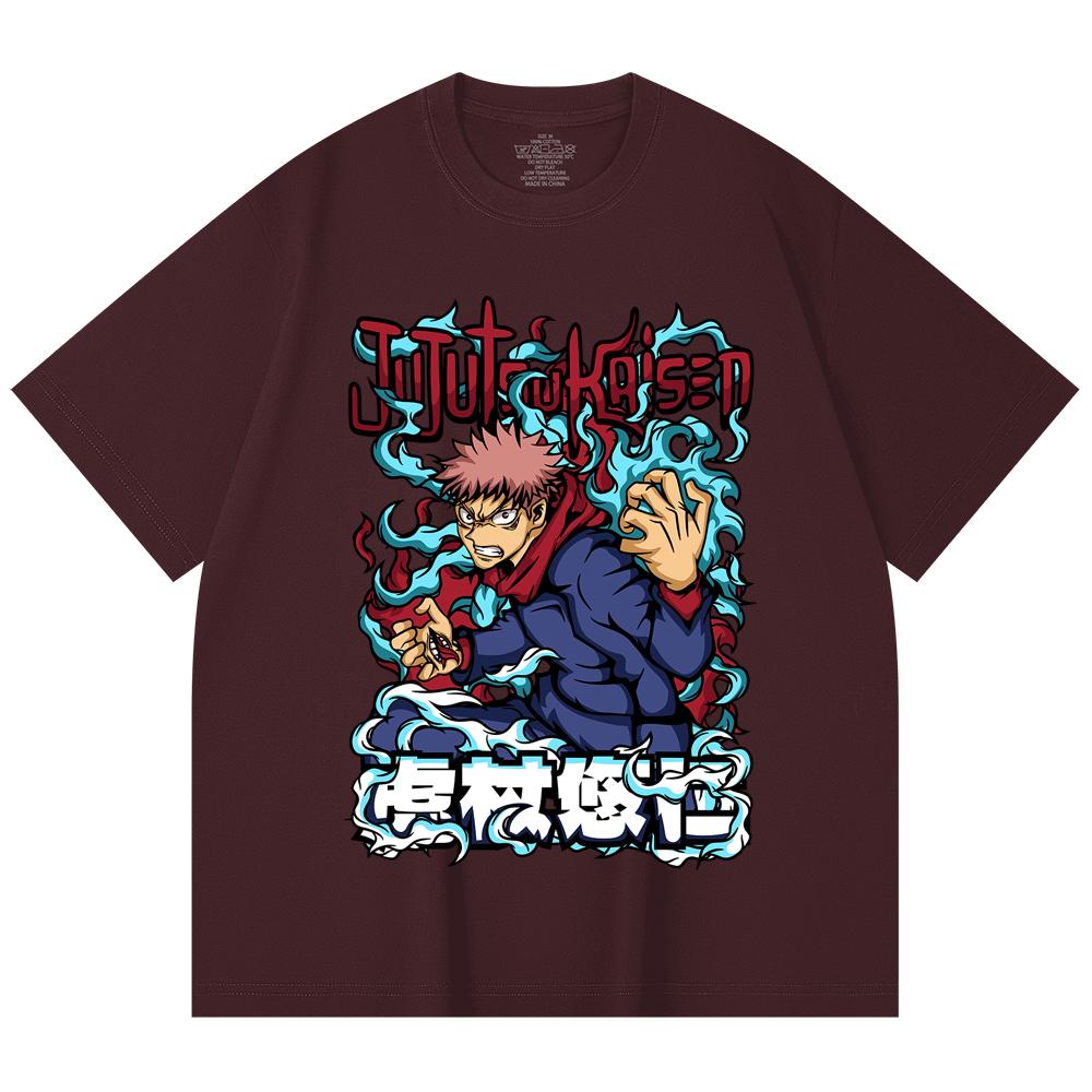 

230 Gsm 100% Cotton Jujutsu Kaisen V50 Yuji Print Unisex Heavy Cotton T Shirt 2XL