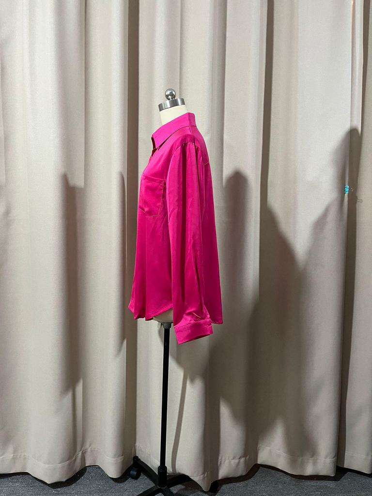 2025 Spring Collection: Women's Solid Color Satin Long Sleeve Business Top