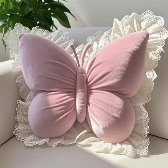 Butterfly Throw Pillow Plush Butterfly Shaped Pillow with Lace Edge Decorative
