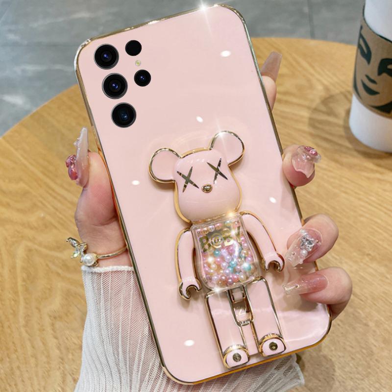 For Galaxy S26 Ultra Plus Case Soft Electroplated Quicksand Hourglass Pellet KWAS Bear silicone shockproof Protector Smooth