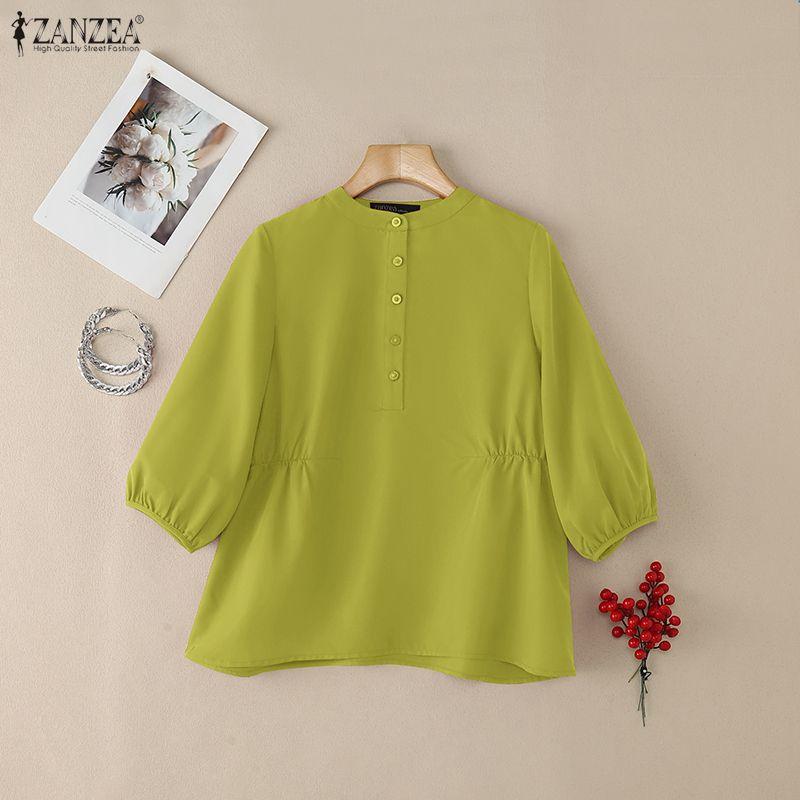 ZANZEA Lässige Bluse mit Rundhalsausschnitt und 3/4-Ärmeln für Damen