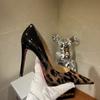 2025 New French High Heels Women's Fashion Pointed Shallow Mouth Thin Heels Sexy High Heels Gradient Leopard Pattern High Heels