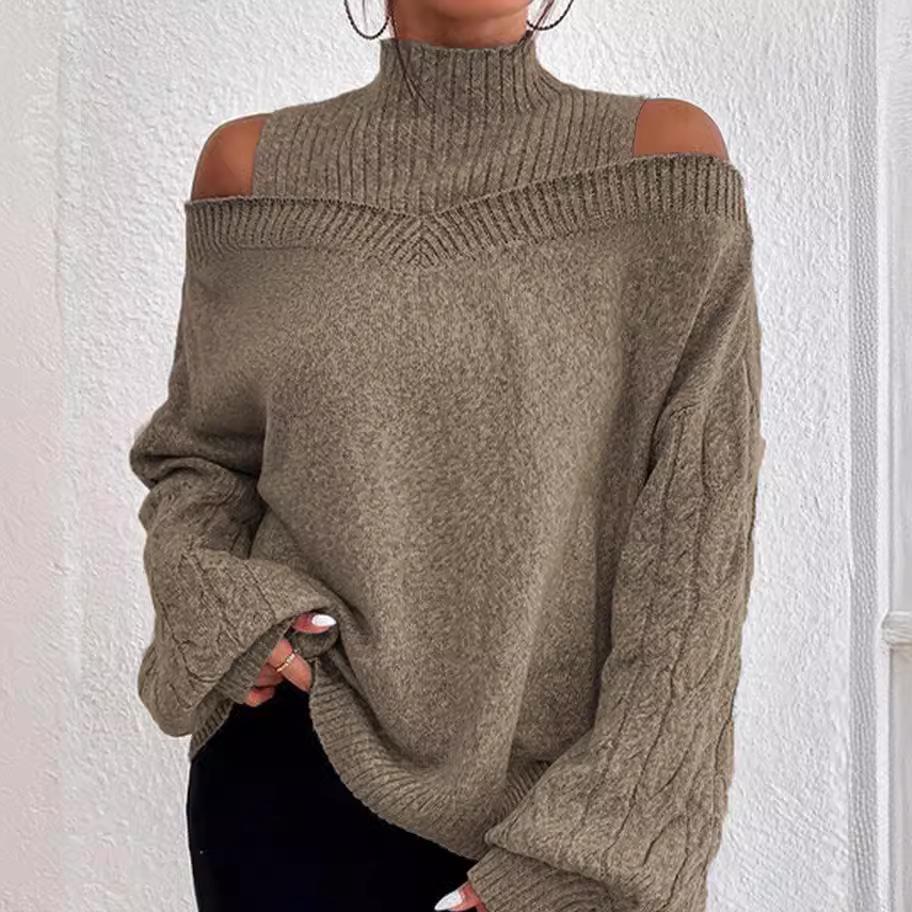 Autumn Winter Off Shoulder Half High Neck Sweater for Women Loose Oversized Knitwear Luxurious relaxed-fit slimming and versatile top