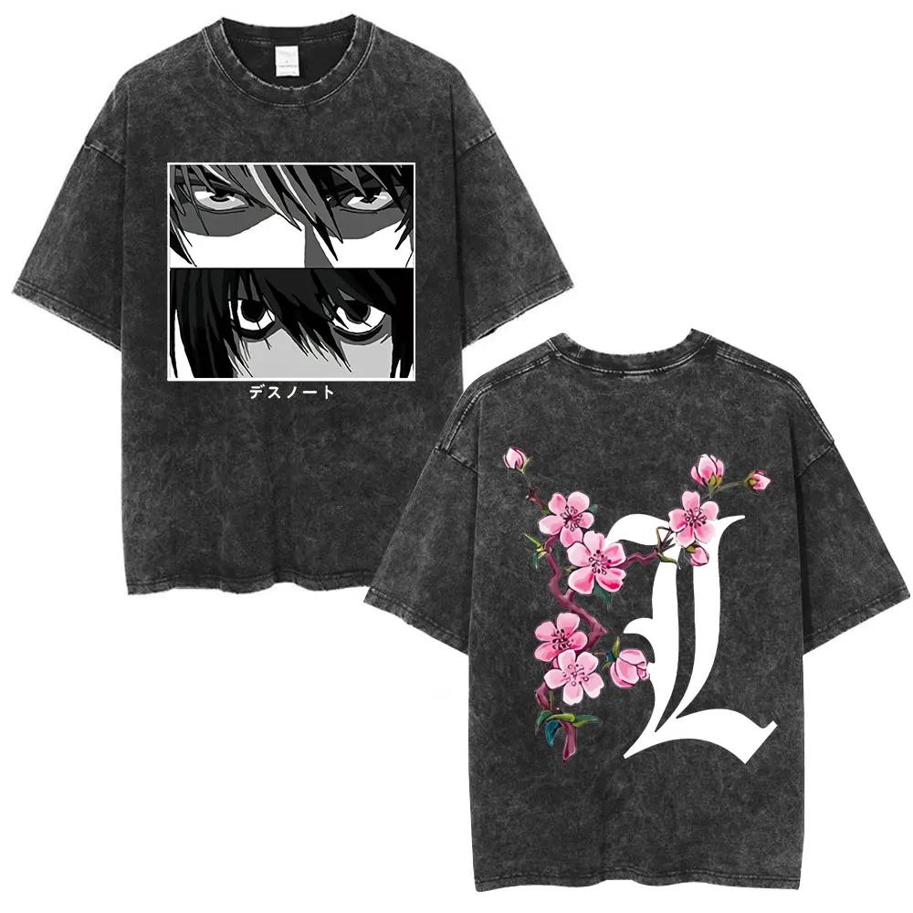 Washed Vintage Anime Death Note Ryuk T Shirts Men Women Fashion Oversized Crewneck Tshirts Mens Cartoon Manga Merch Streetwear