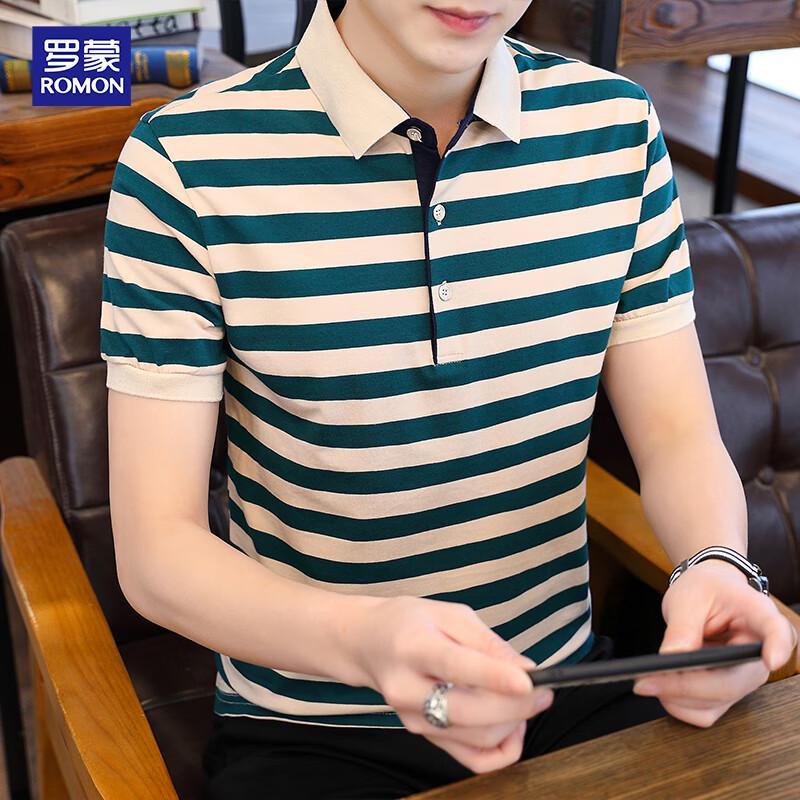 ROMON Men s Heavyweight Striped Polo T-Shirt M