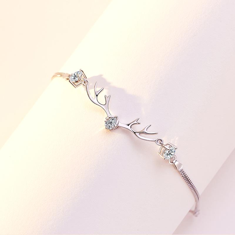Women's High-End 'I Have You' Sterling Silver Reindeer Bracelet - Niche Design, Versatile Holiday Jewelry