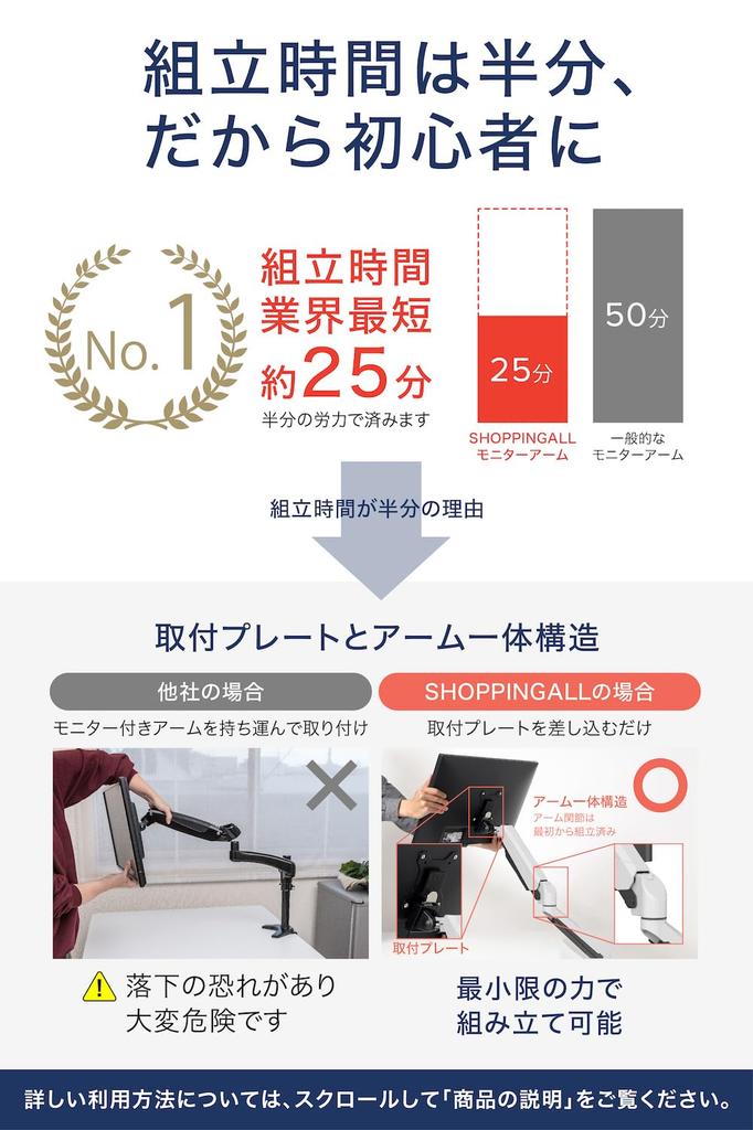 SHOPPINGALL the assembly favorite beginner monitor laptop dual screen display dual gas load capacity 8kg x grommet type clamp VESA Japanese manual and