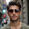 Vintage Sunglasses For Men Double Beam Design Wide Border Sunglasses Retro Commuting Glasses Men'S Handsome First Choice