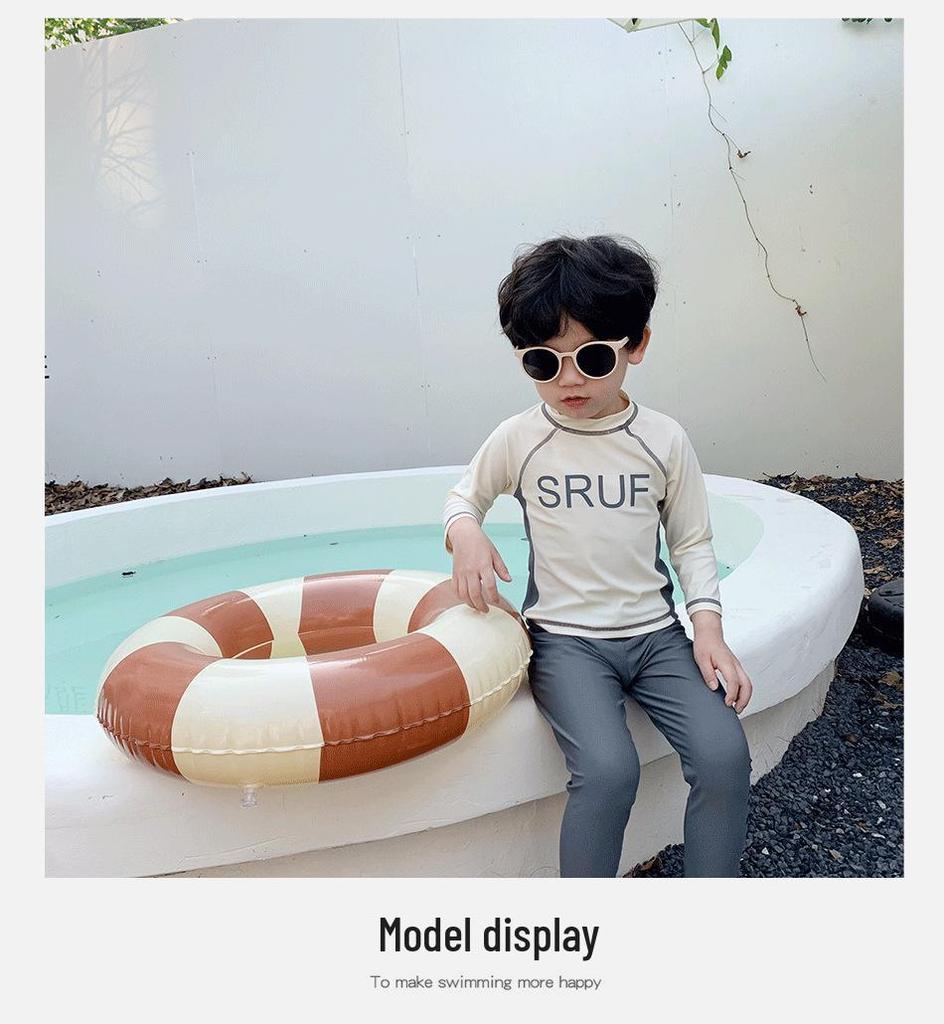 Korean Children's Egg Flower Long Sleeve One-Piece Swimsuit for Toddlers - Unisex Sunscreen Set